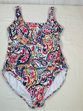 Anne Cole One Piece Sz 18W Square Neck Multicolored Paisley